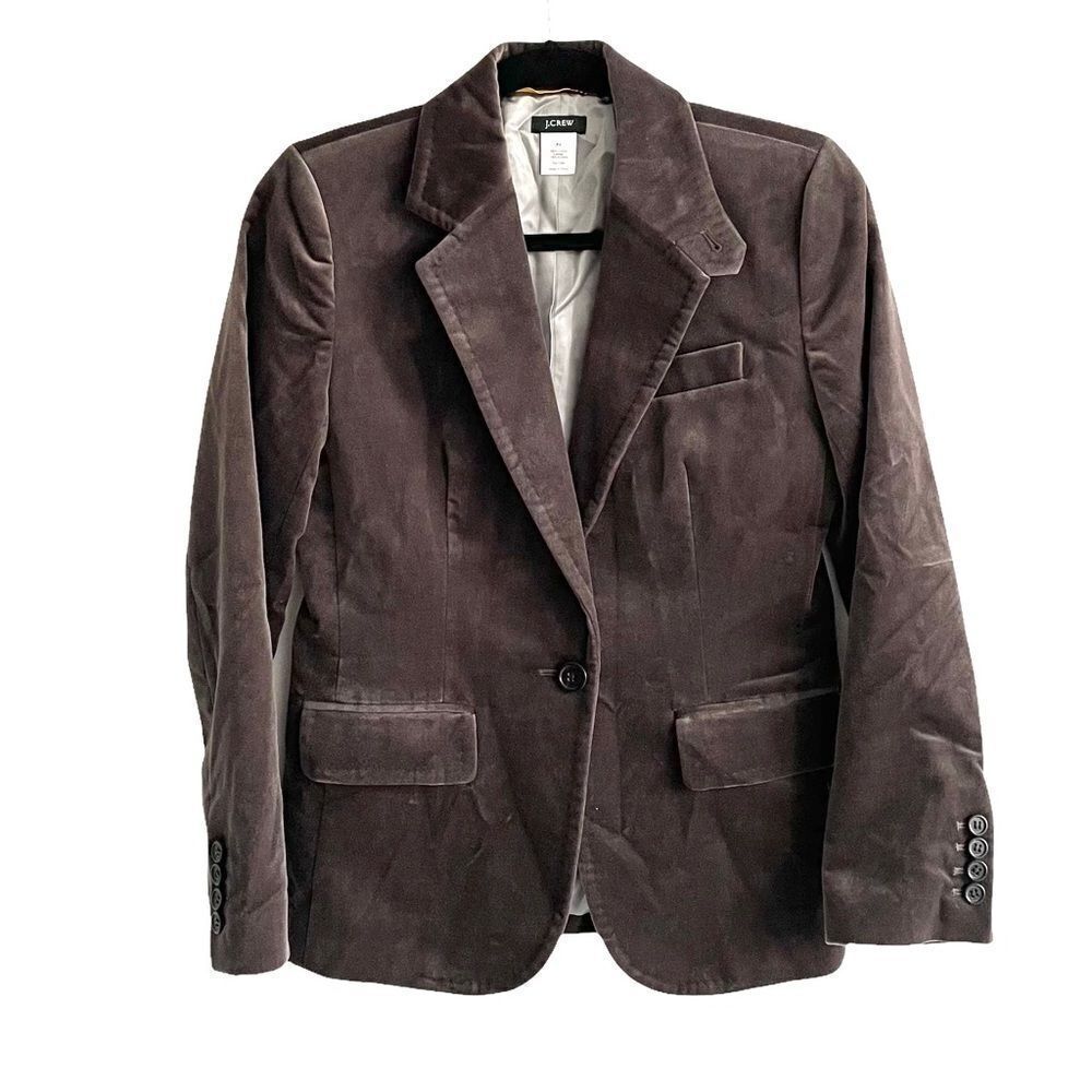 J. Crew Grey Brown Velvet Blazer Jacket Size 4 Petite